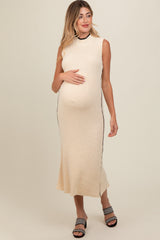 Cream Contrast Trim Sleeveless Maternity Sweater Dress