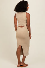 Beige Vintage Wash Ribbed Cutout Dress