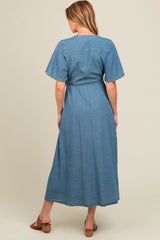 Blue Chambray Maternity Wrap Maxi Dress