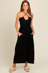 Black Halter Crochet Top Maxi Dress