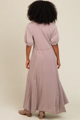 Taupe Vintage Wash Puff Sleeve Maxi Dress