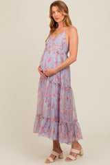 Periwinkle Abstract Floral Crisscross Back Maternity Maxi Dress