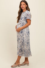 Cream Floral Pleated Maternity Midi Dress