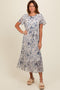 Cream Floral Pleated Midi Dress