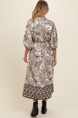 Black Tropical Print Button Down Maternity Shirt Dress