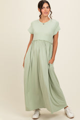 Light Olive Ruffle Trim Maxi Dress