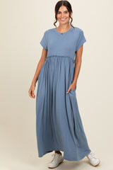 Blue Ruffle Trim Maxi Dress