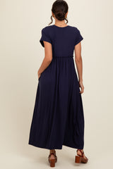 Navy Ruffle Trim Maxi Dress