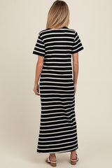 Black Striped Side Slit Maternity Maxi Dress