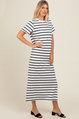 Navy Striped Side Slit Maxi Dress