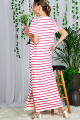 Fuchsia Striped Side Slit Maxi Dress