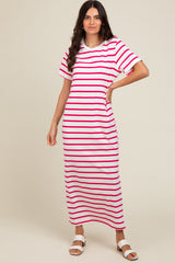 Fuchsia Striped Side Slit Maxi Dress