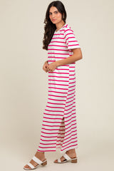 Fuchsia Striped Side Slit Maxi Dress