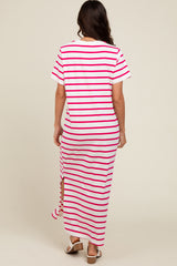 Fuchsia Striped Side Slit Maxi Dress