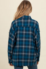 Navy Plaid Fringe Hem Maternity Shirt