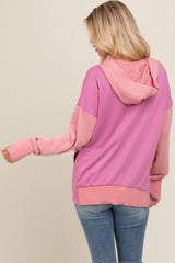 Magenta Colorblock Relaxed Fit Hoodie