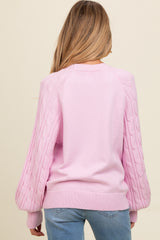 Lavender Contrast Cable Knit Sleeve Maternity Sweater