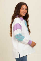 Lavender Colorblock Stripe Polo Maternity Sweatshirt