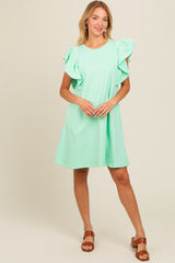 Mint Green Embroidered Ruffle Sleeve Dress