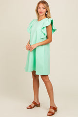 Mint Green Embroidered Ruffle Sleeve Dress