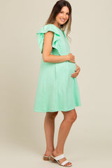 Mint Green Embroidered Ruffle Sleeve Maternity Dress