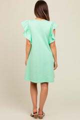 Mint Green Embroidered Ruffle Sleeve Maternity Dress