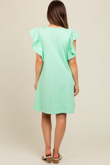 Mint Green Embroidered Ruffle Sleeve Maternity Dress