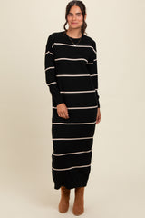 Black Striped Knit Drop Shoulder Midi Dress