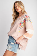 Peach Mixed Print Dolman Sleeve Maternity Top