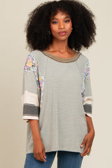 Grey Mixed Print Dolman Sleeve Top