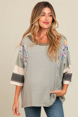 Grey Mixed Print Dolman Sleeve Maternity Top