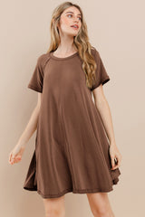 Mocha Solid T-shirt Maternity Mini Dress