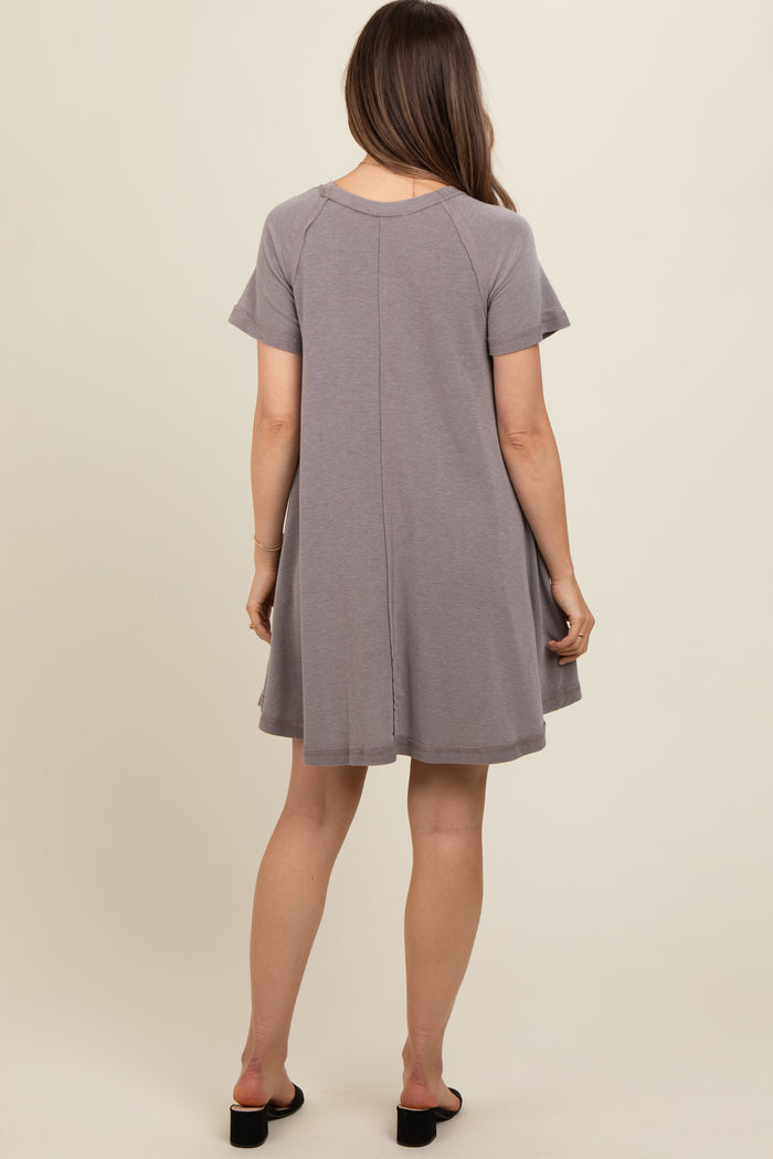 Mocha Solid T-shirt Maternity Mini Dress