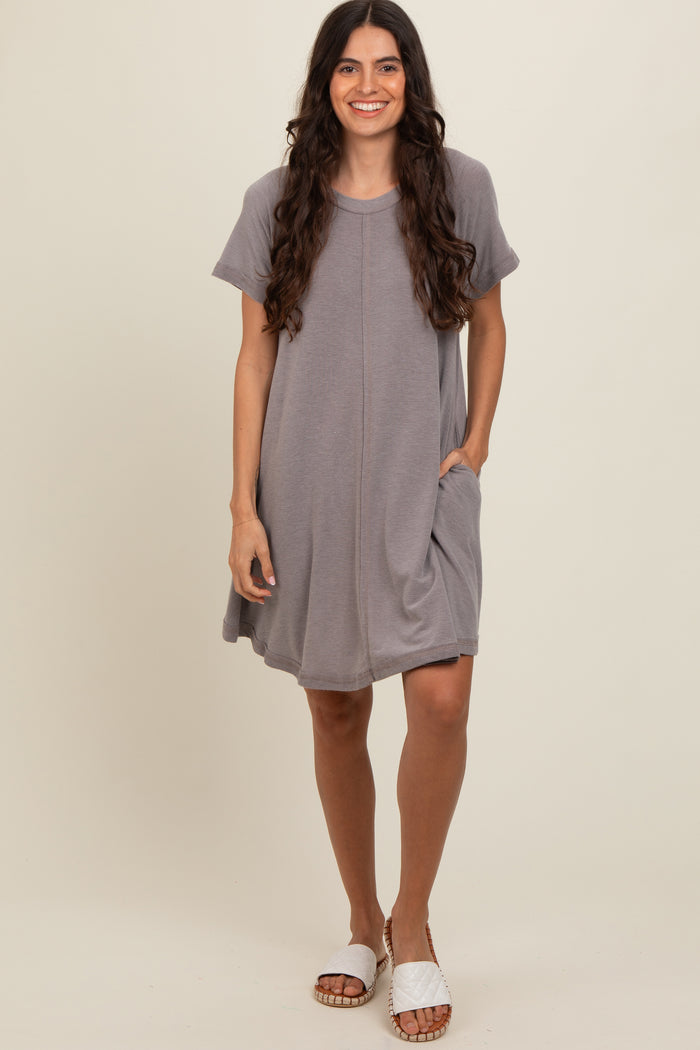 Mocha Solid T-shirt Maternity Mini Dress