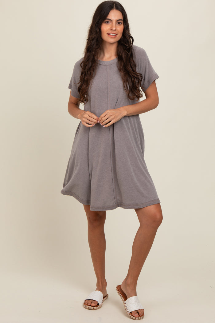 Mocha Solid T-shirt Mini Dress