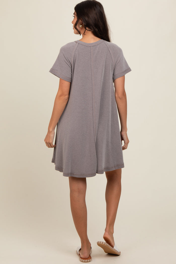 Mocha Solid T-shirt Mini Dress