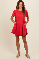 Red Heather Ribbed Cut Seam Dress