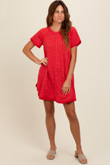 Red Heather Ribbed Cut Seam Maternity Dress