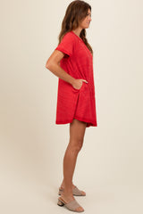 Red Heather Ribbed Cut Seam Dress