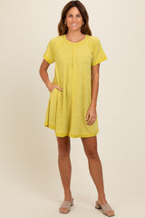 Yellow Heather Ribbed Cut Seam Dress