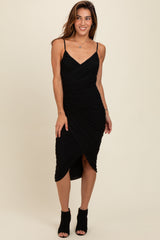 Black Ruched Mesh Fitted Maternity Tulip Hem Dress