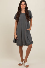 Charcoal Solid T-shirt Maternity Mini Dress