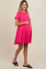 Hot Pink Solid T-shirt Maternity Mini Dress