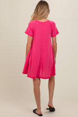 Hot Pink Solid T-shirt Maternity Mini Dress