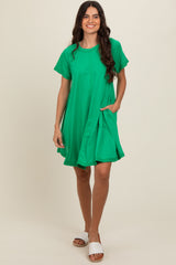 Green Solid T-shirt Maternity Mini Dress