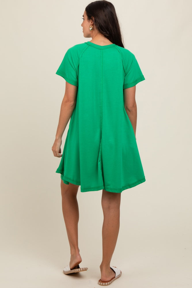 Green Solid T-shirt Mini Dress