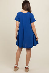 Royal Blue Solid T-shirt Maternity Mini Dress