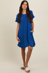 Royal Blue Solid T-shirt Mini Dress