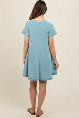 Light Blue Solid T-shirt Maternity Mini Dress