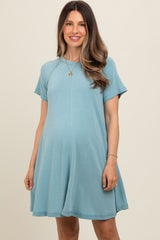 Light Blue Solid T-shirt Maternity Mini Dress